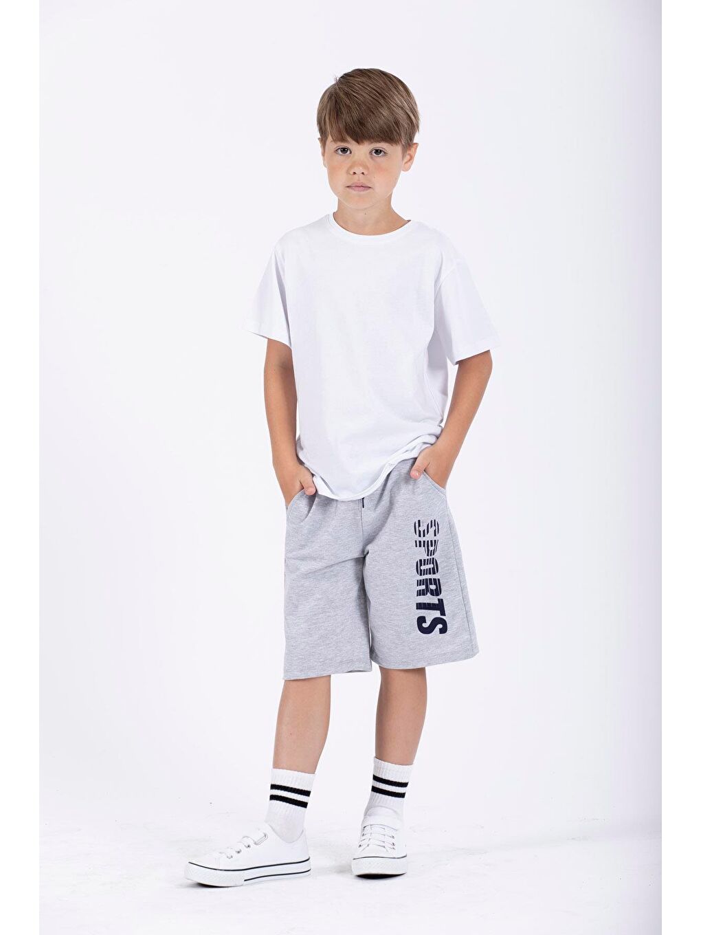 Sports Baskılı Gri Renk Erkek Çocuk Kapri
