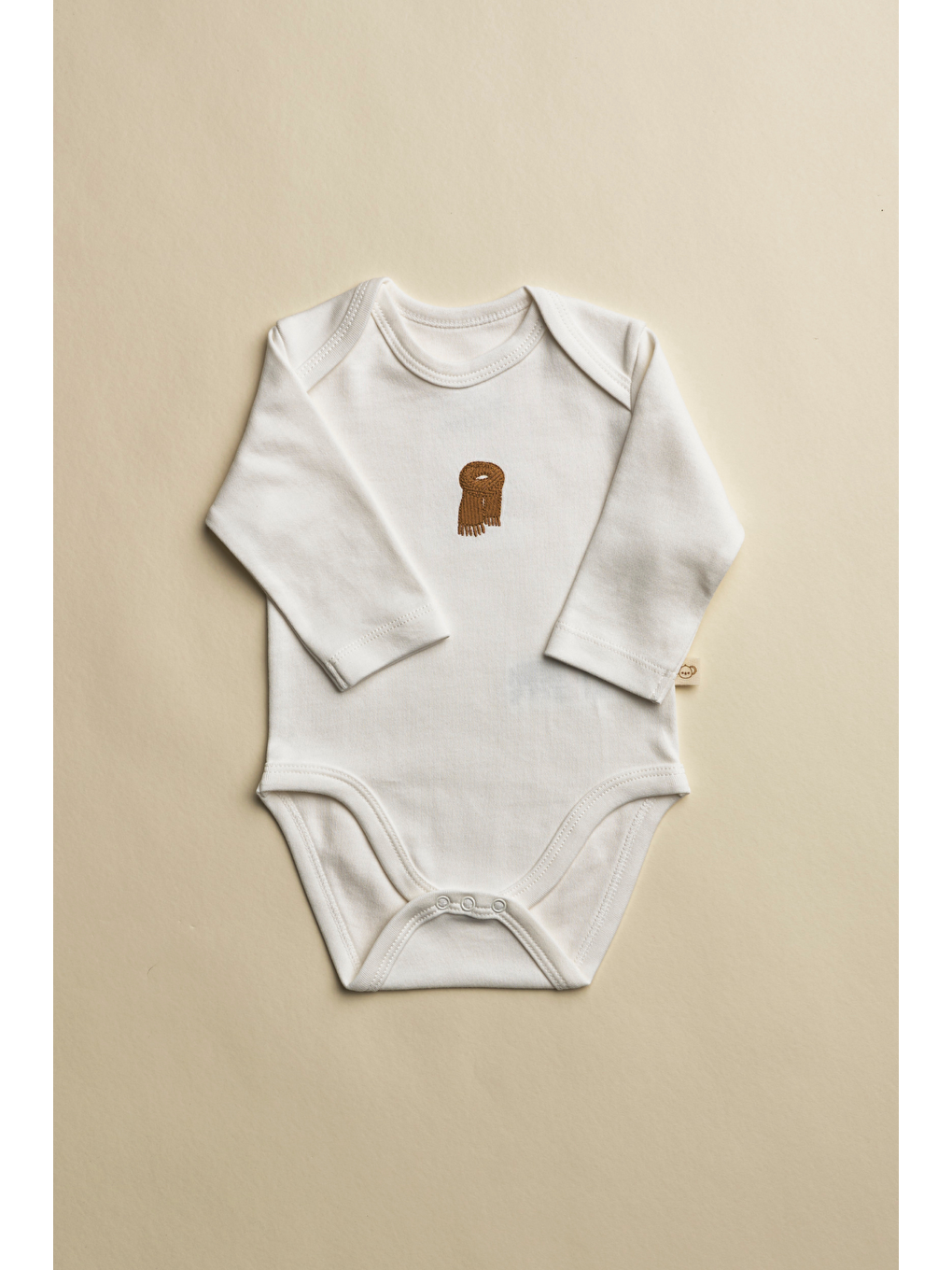 Kahverengi Atkı Nakışlı Uzun Kollu Çıtçıtlı Bebek Body