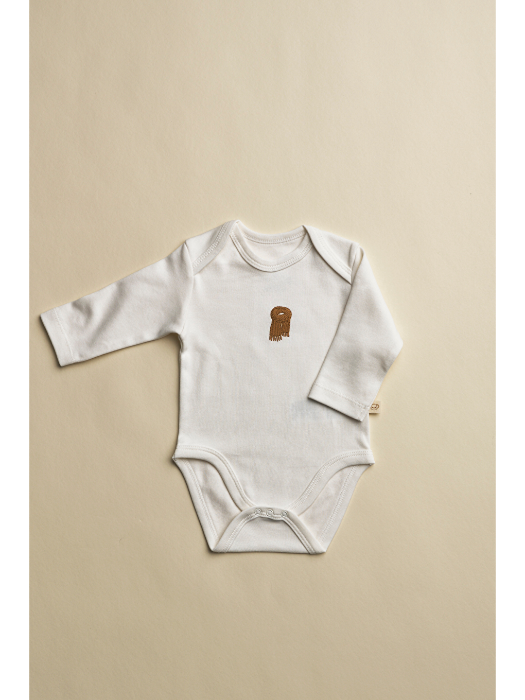 Kahverengi Atkı Nakışlı Uzun Kollu Çıtçıtlı Bebek Body-2