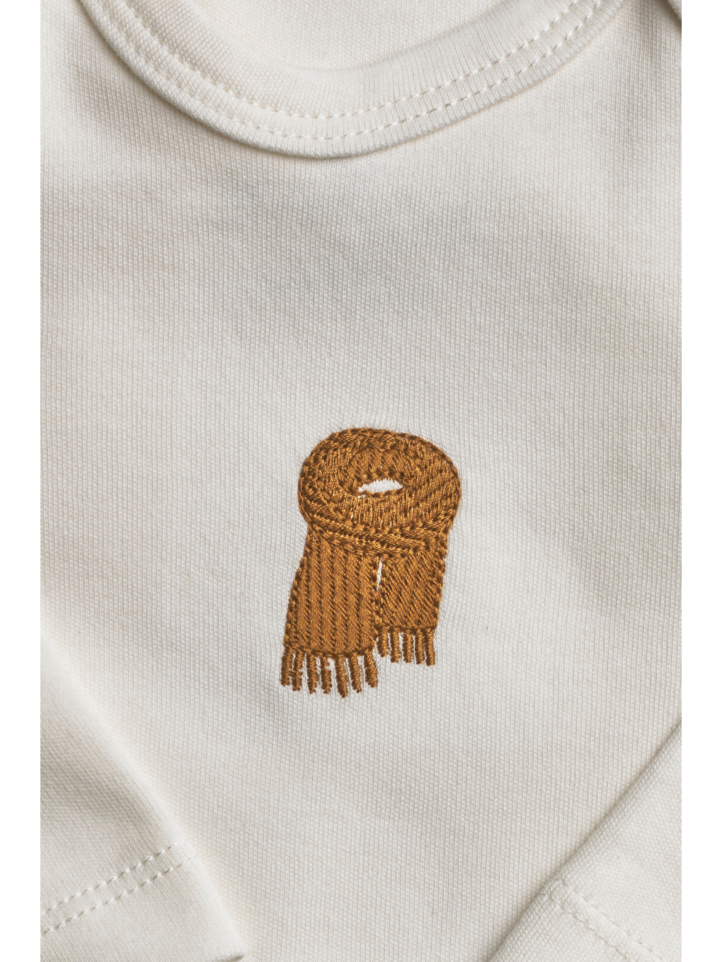 Kahverengi Atkı Nakışlı Uzun Kollu Çıtçıtlı Bebek Body-3