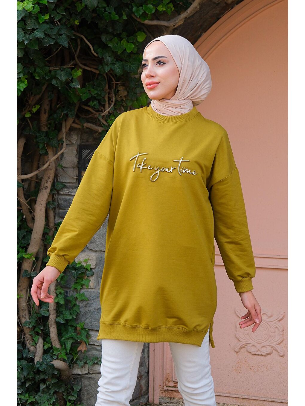 Bisiklet Yaka Sweat  Yağ Yeşil