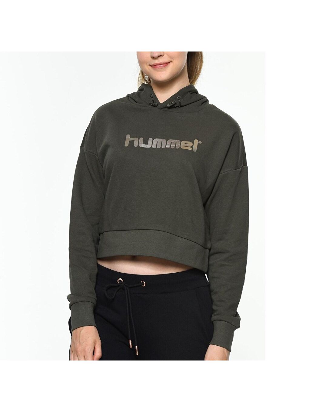 Hummel Rayce Kadın Haki Baskılı Kapüşonlu Sweatshirt