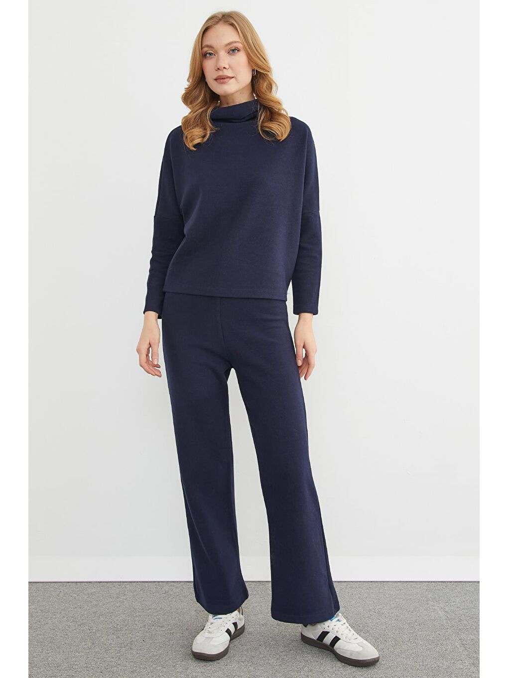 Lacivert Basic Balıkçı Yaka Beli Lastikli 2 Li Takım