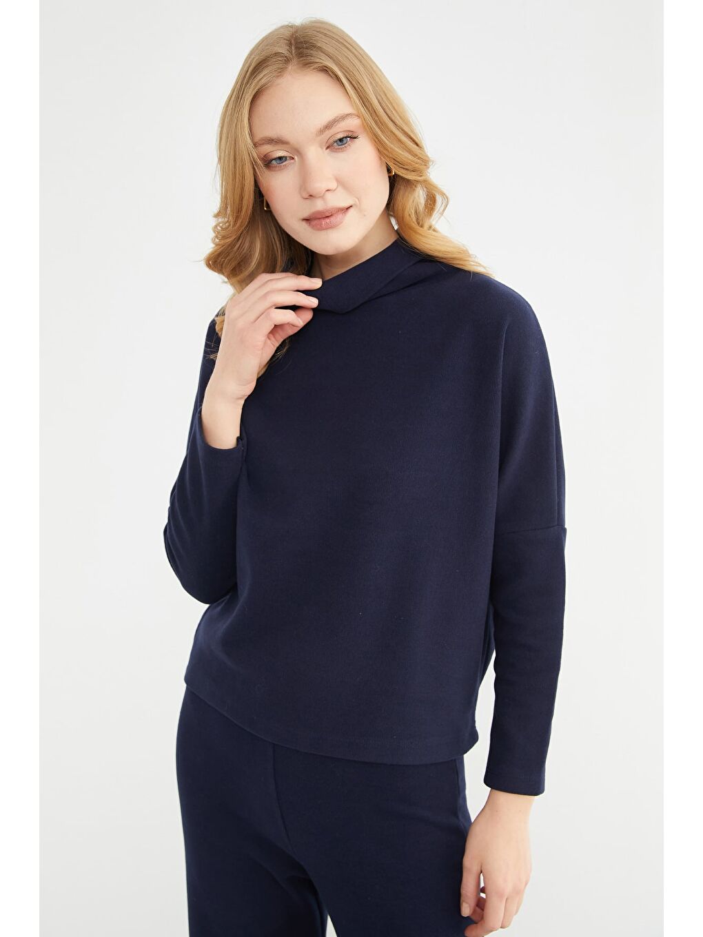 Lacivert Basic Balıkçı Yaka Beli Lastikli 2 Li Takım-3