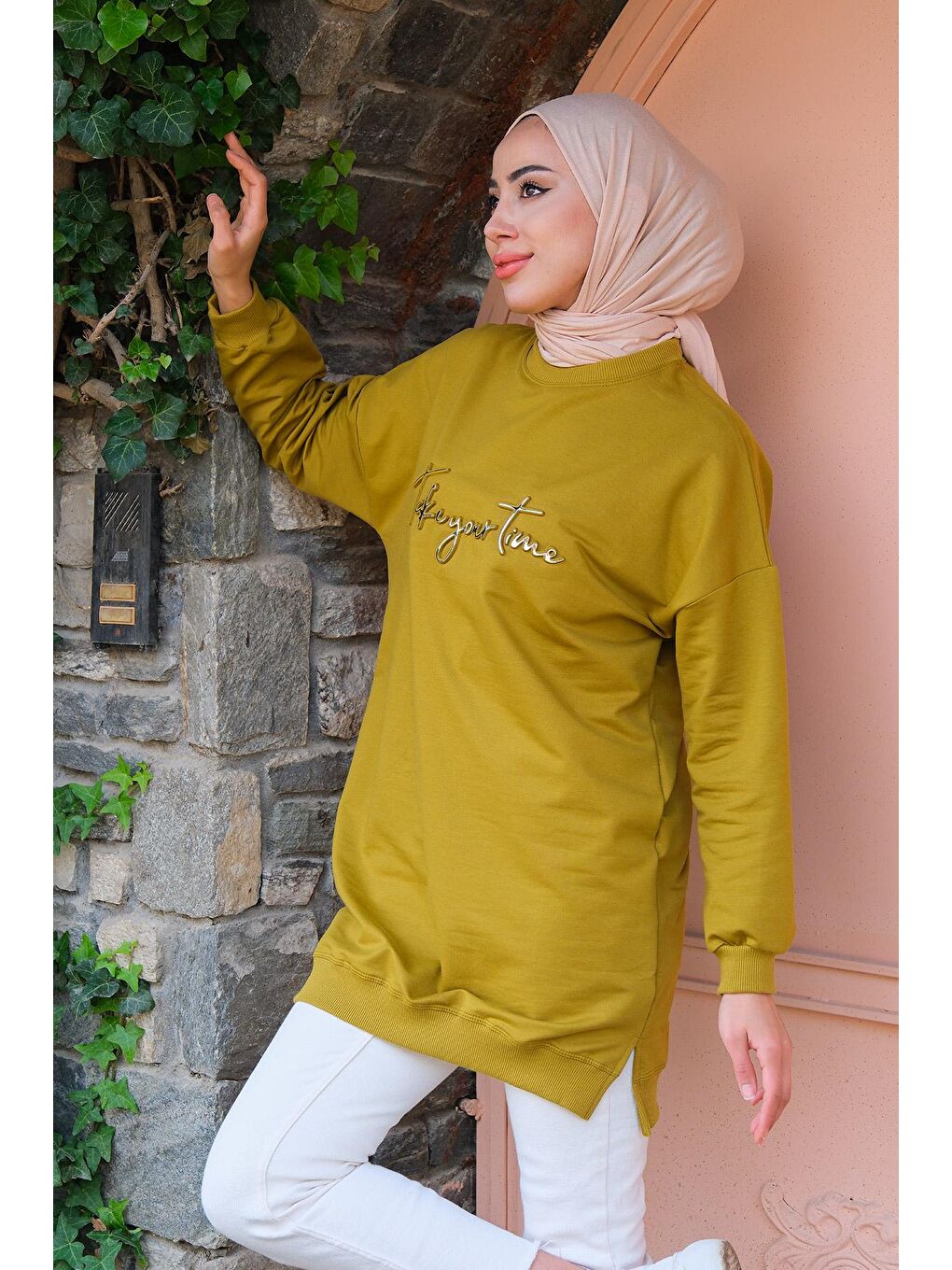 Bisiklet Yaka Sweat  Yağ Yeşil-1