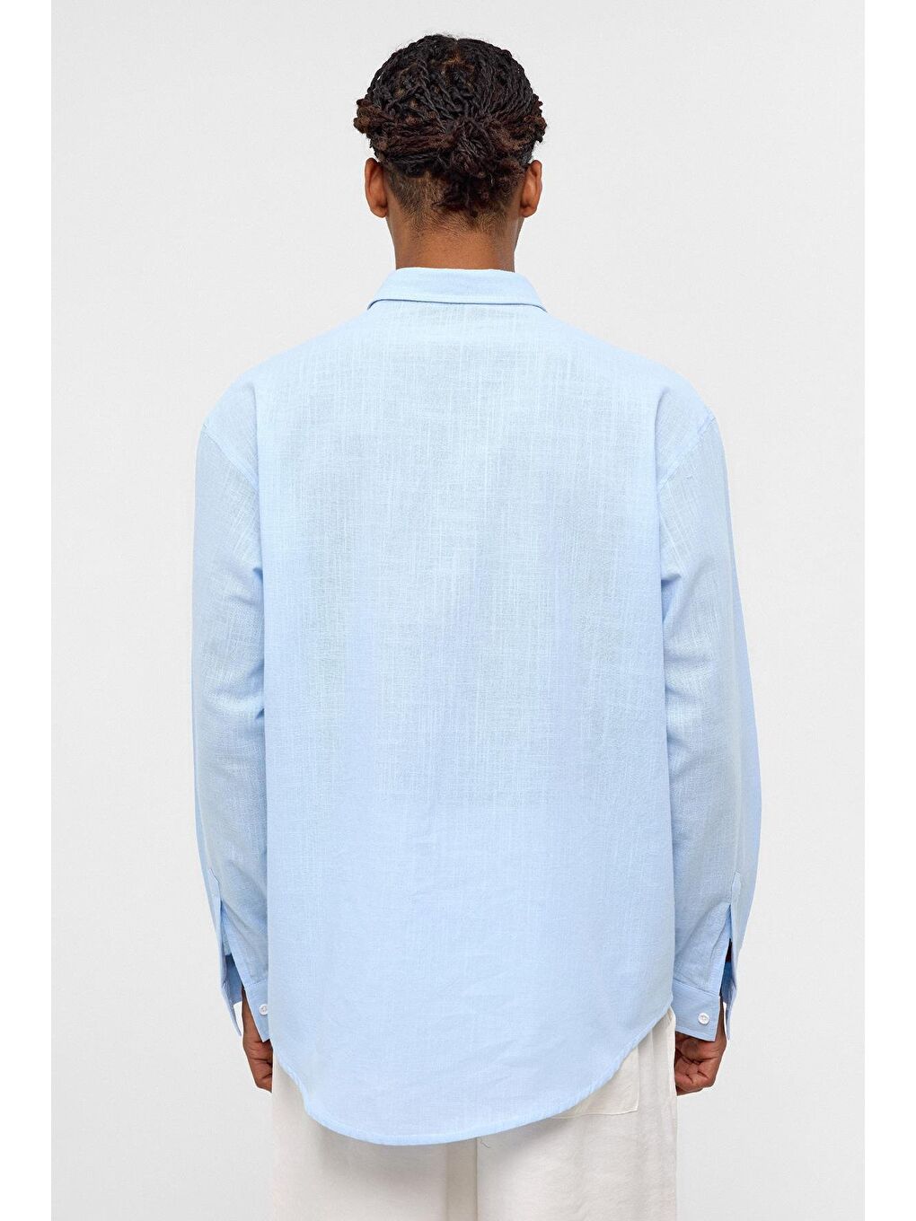 Basic Oversize Pamuk Keten Gömlek Bebe Mavi-3