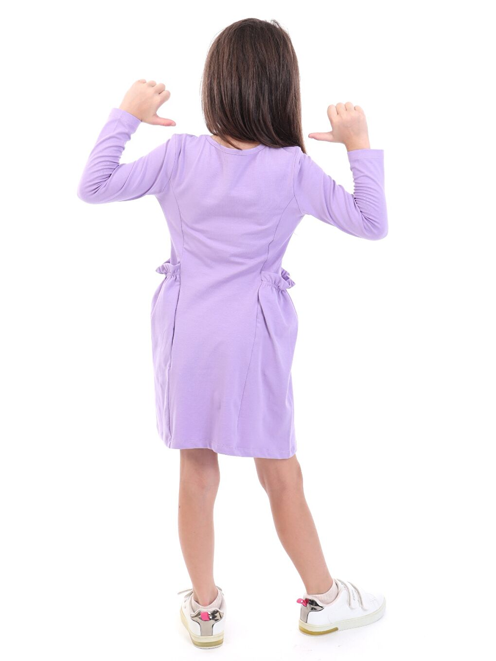 Lila Kız Çocuk Baskılı Elbise-1