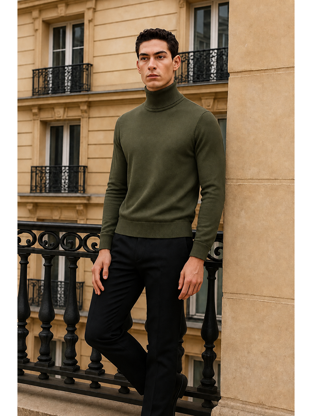 Erkek Uzun Premium Comfort Haki Kazak-1