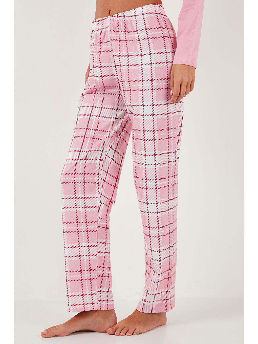 Pembe Pamuklu Regular Fit Baskılı Bisiklet Yaka Pijama Takımı 65723314-3