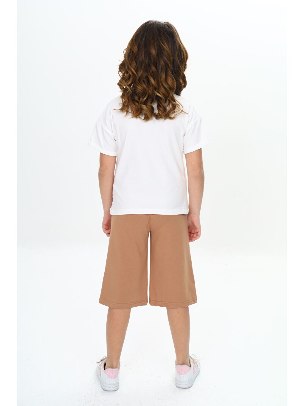 Kahverengi Kız Çocuk Garni Kalp Baskılı Kaprili Takım-3