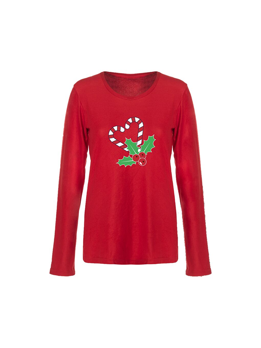 Kırmızı Yılbaşı Temalı Kadın Yumuşak Dokulu Pijama Takımı-2