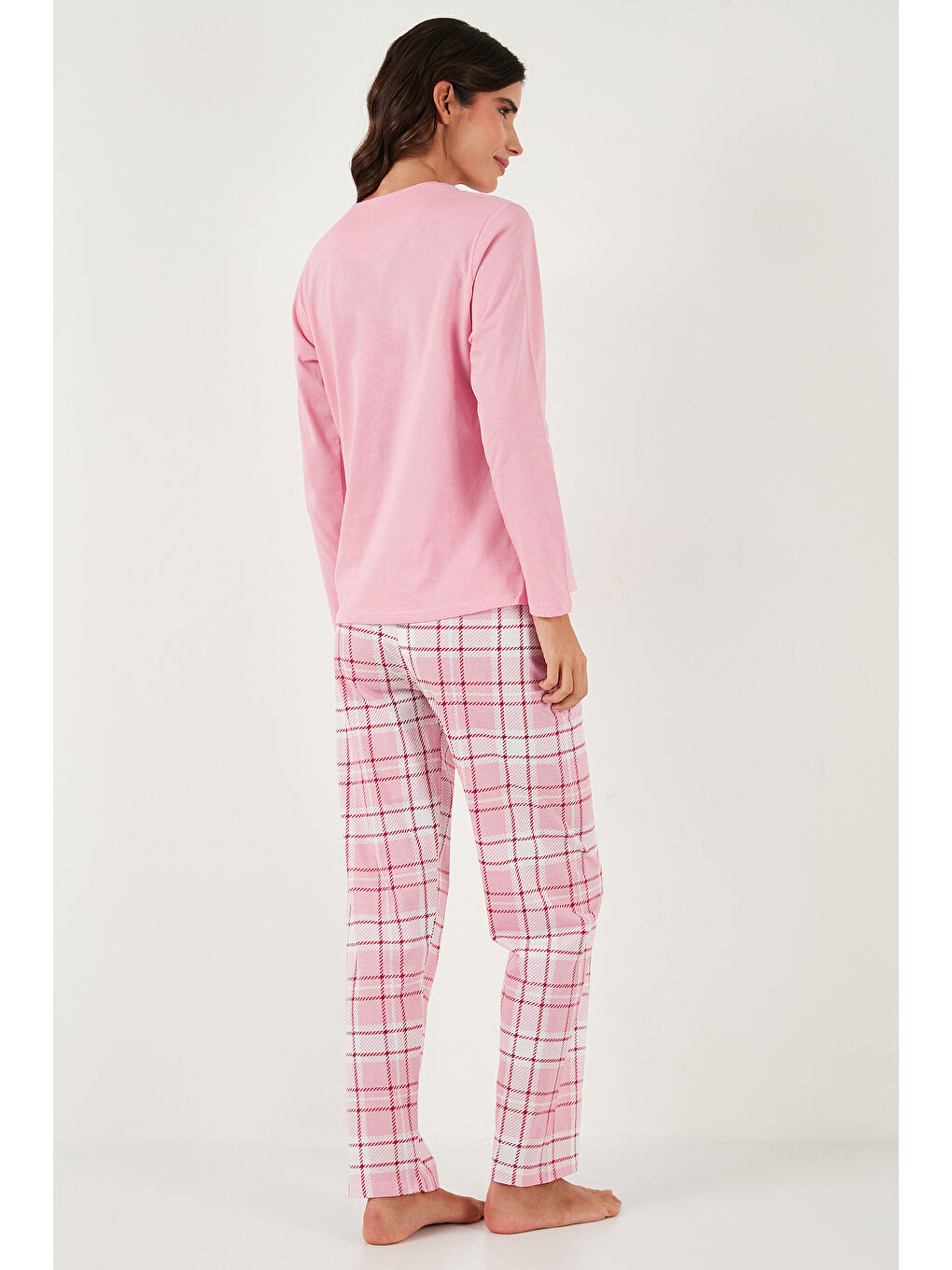 Pembe Pamuklu Regular Fit Baskılı Bisiklet Yaka Pijama Takımı 65723314-6