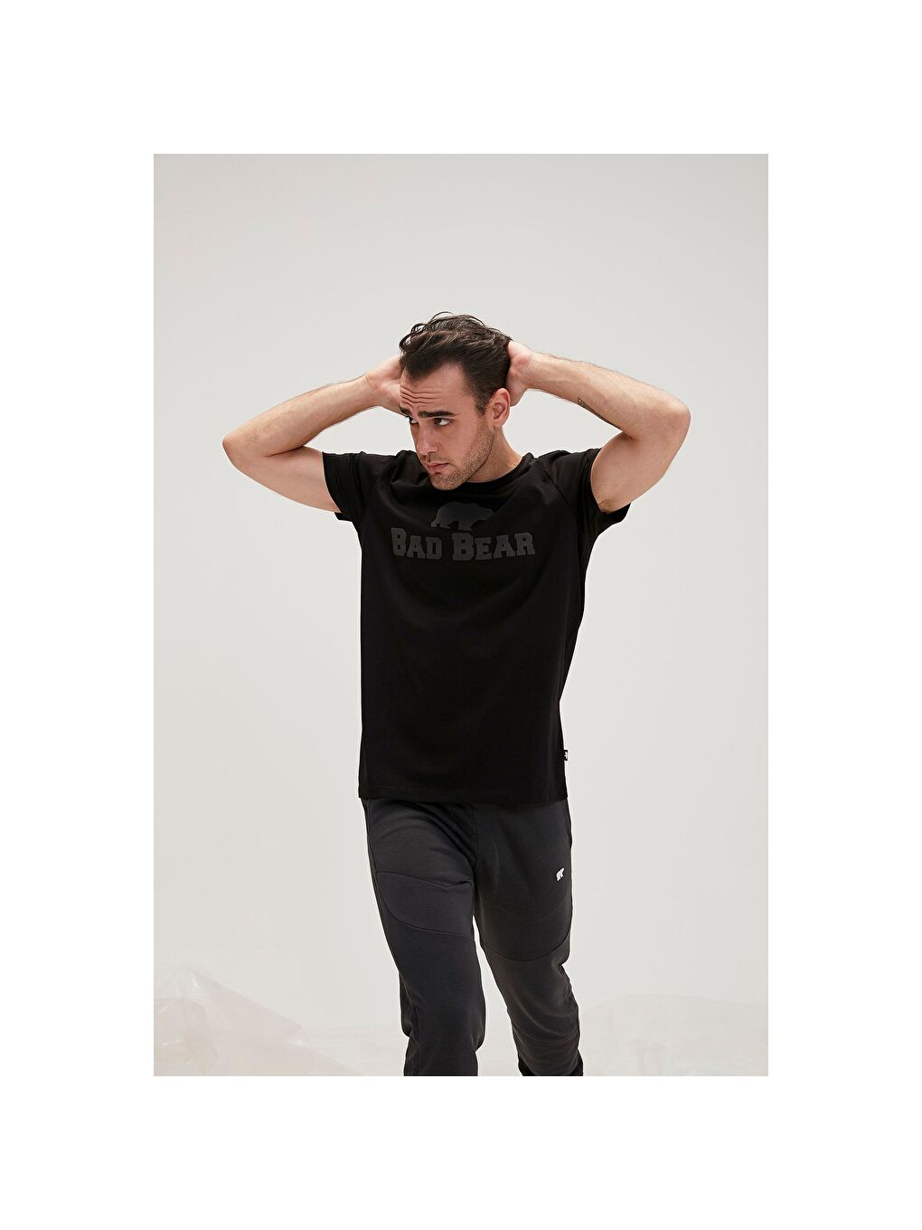 Erkek Siyah Baskılı Bisiklet Yaka Spor Tişört