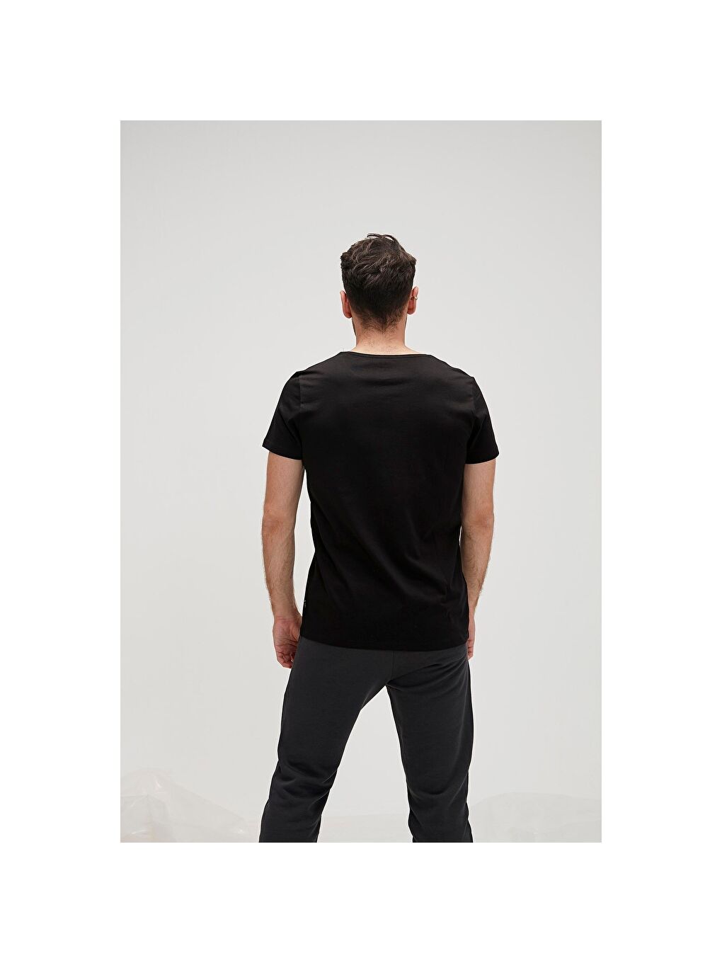 Erkek Siyah Baskılı Bisiklet Yaka Spor Tişört-1