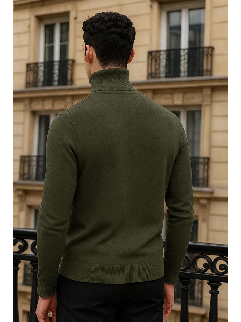 Erkek Uzun Premium Comfort Haki Kazak-5