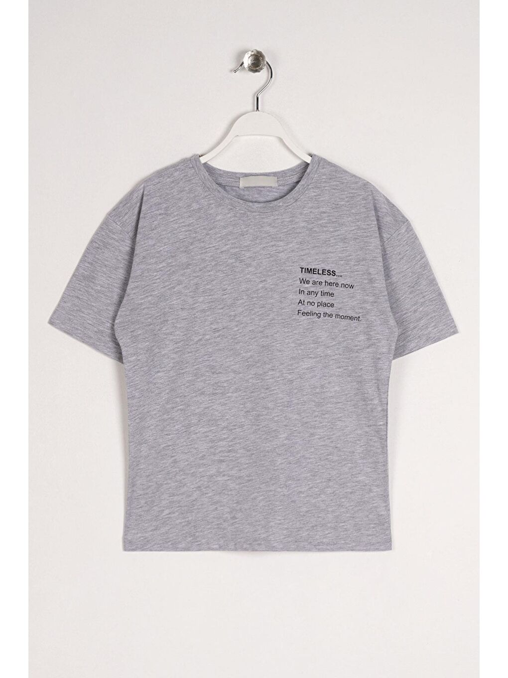 Bisiklet Yaka Kısa Kol Timeless Baskılı Gri Melanj Renk Erkek Çocuk Tshirt