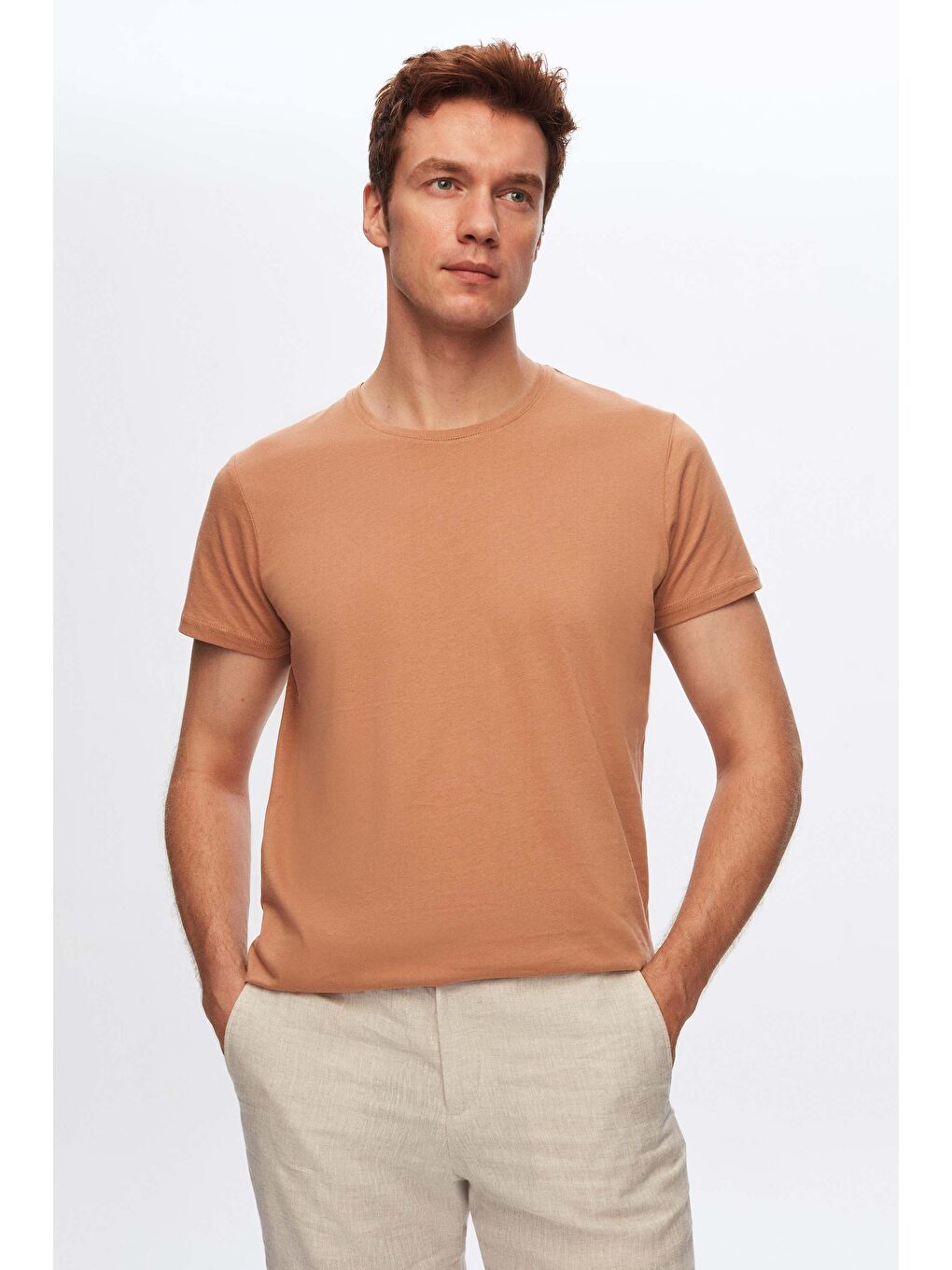 Bej Regular Fit Vizon %100 Pamuk T-Shirt