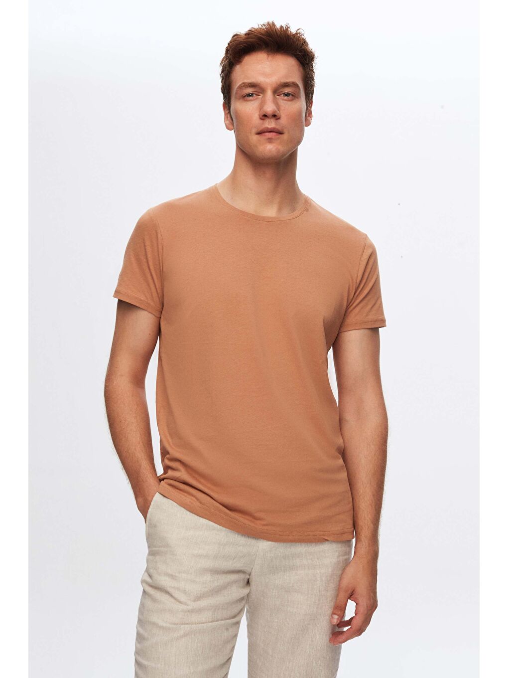 Bej Regular Fit Vizon %100 Pamuk T-Shirt-1