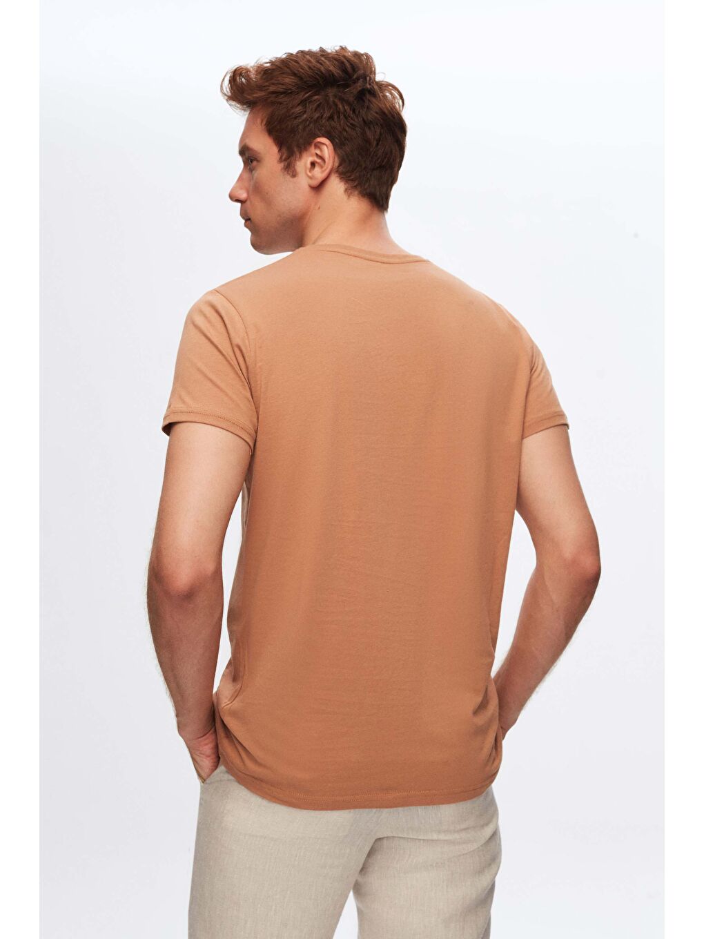 Bej Regular Fit Vizon %100 Pamuk T-Shirt-3