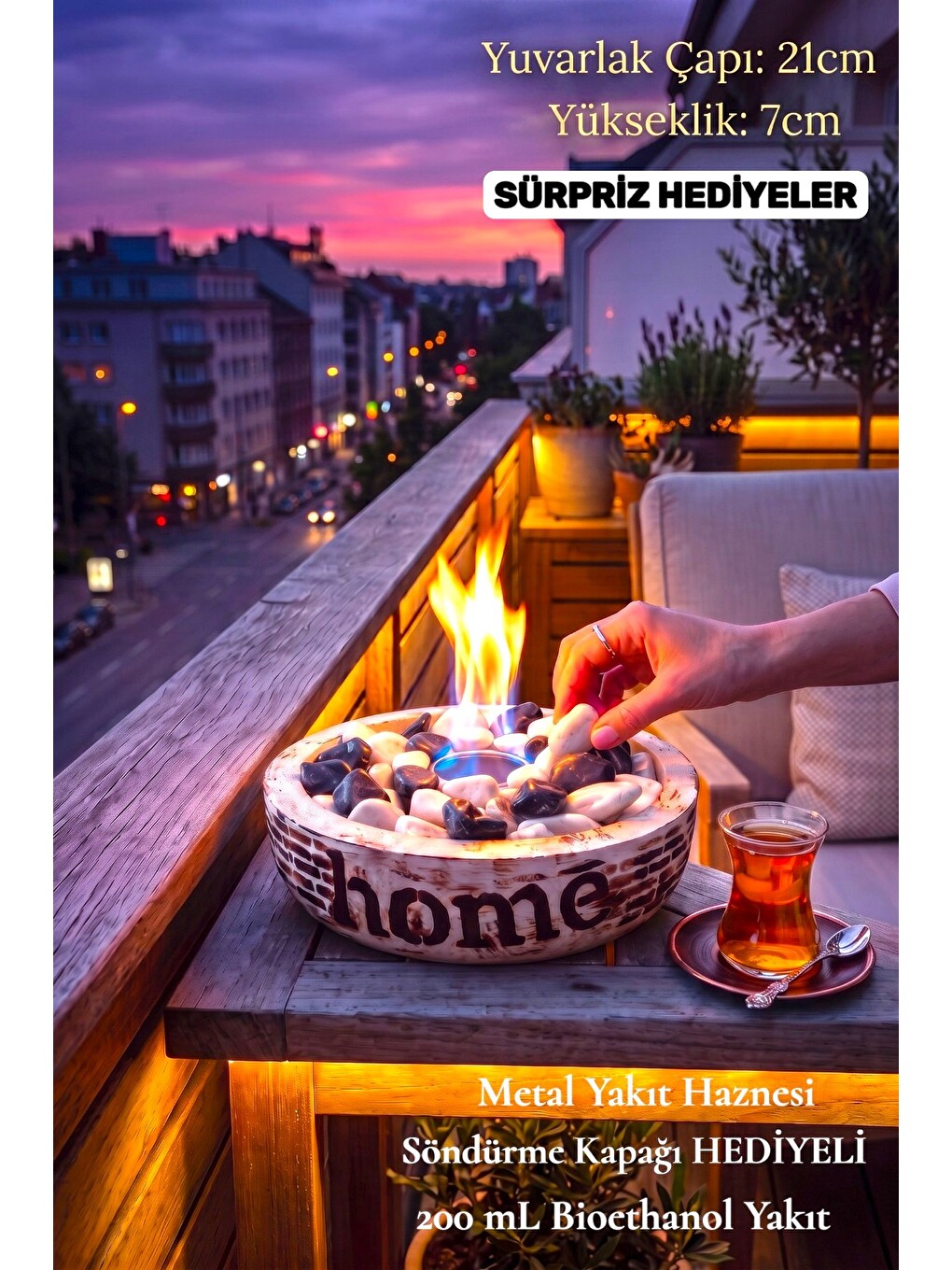 Home-200 Masa Şöminesi Ateş Çukuru (200ml Bioetanol+hazne+söndürme Kapağı)-1