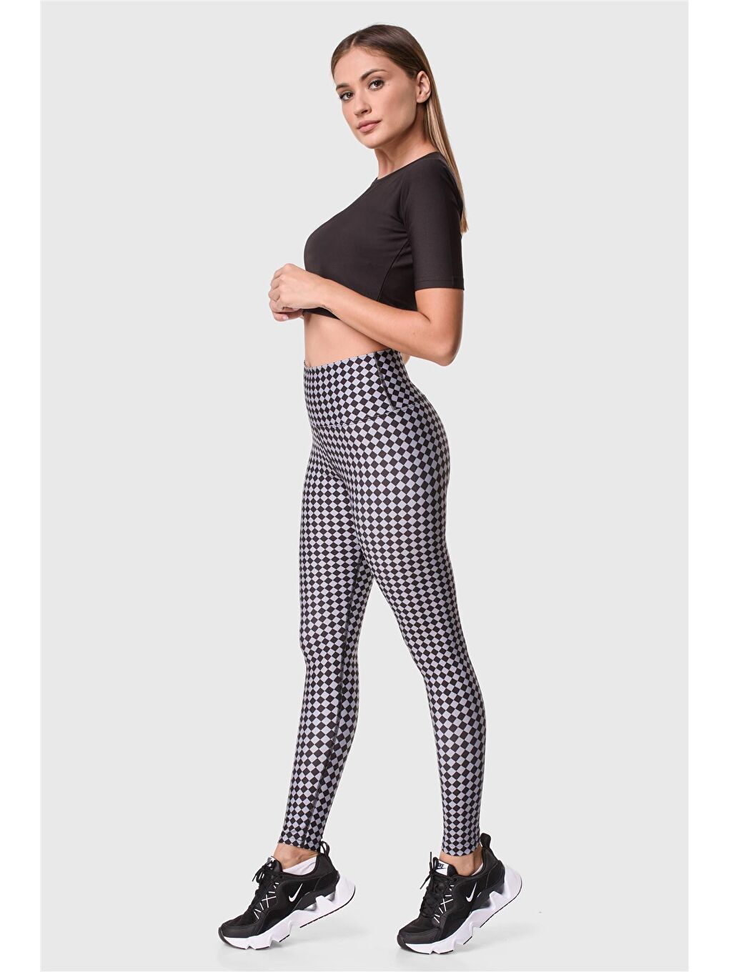Karışık Dijital Yüksek Bel Desenli Spor Tayt-5