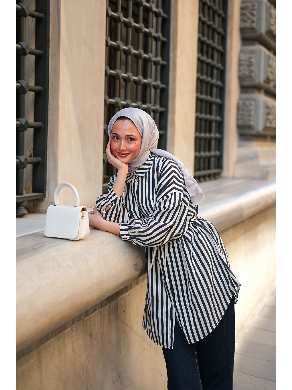 Kadın Çizgili Melanj Gömlek Siyah-3