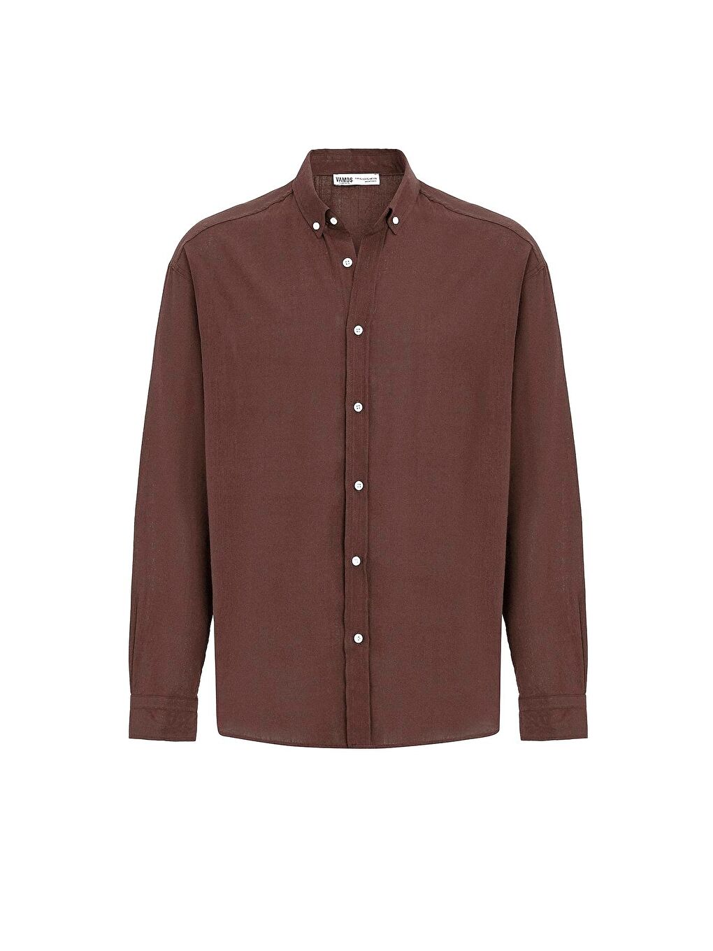 Kahverengi Basic Oversize Pamuk Keten Gömlek Kahve-4