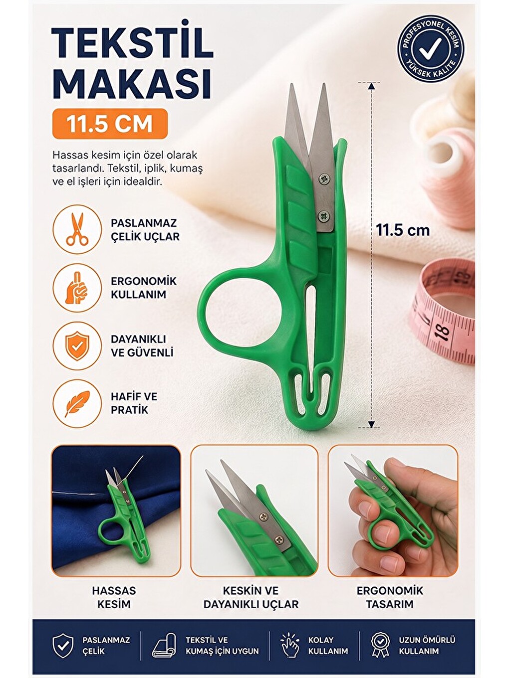 Tekstil (çıt) İplik Temizleme Makası 1 Adet Starline Paslanmaz Çelik Keskin Terzi Dikiş Makası Olta