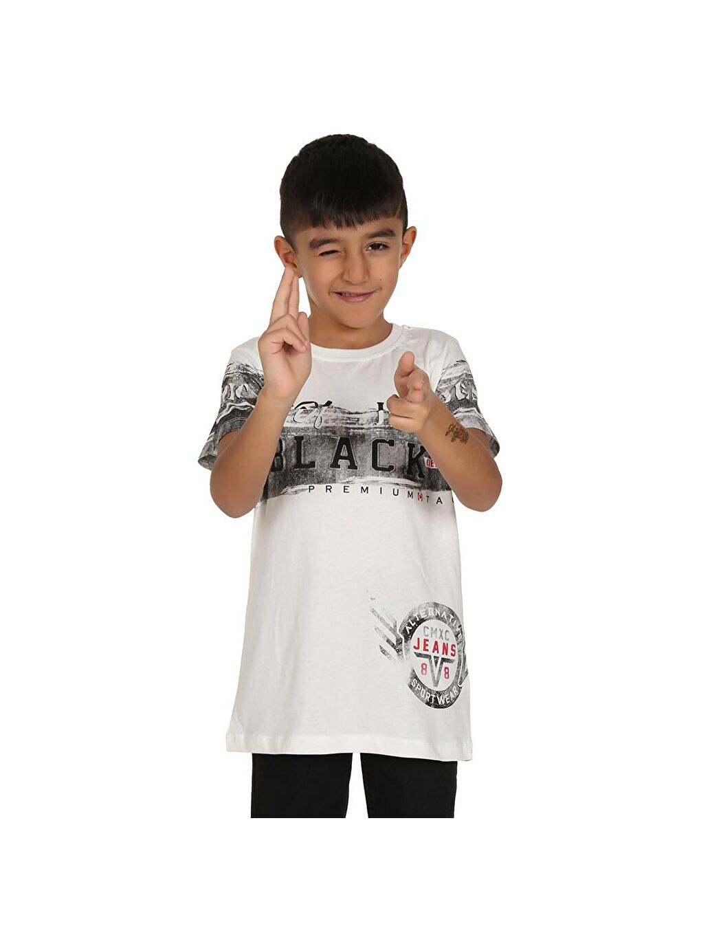 Toontoykids Ekru Erkek Çocuk T-Shirt Black Baskılı