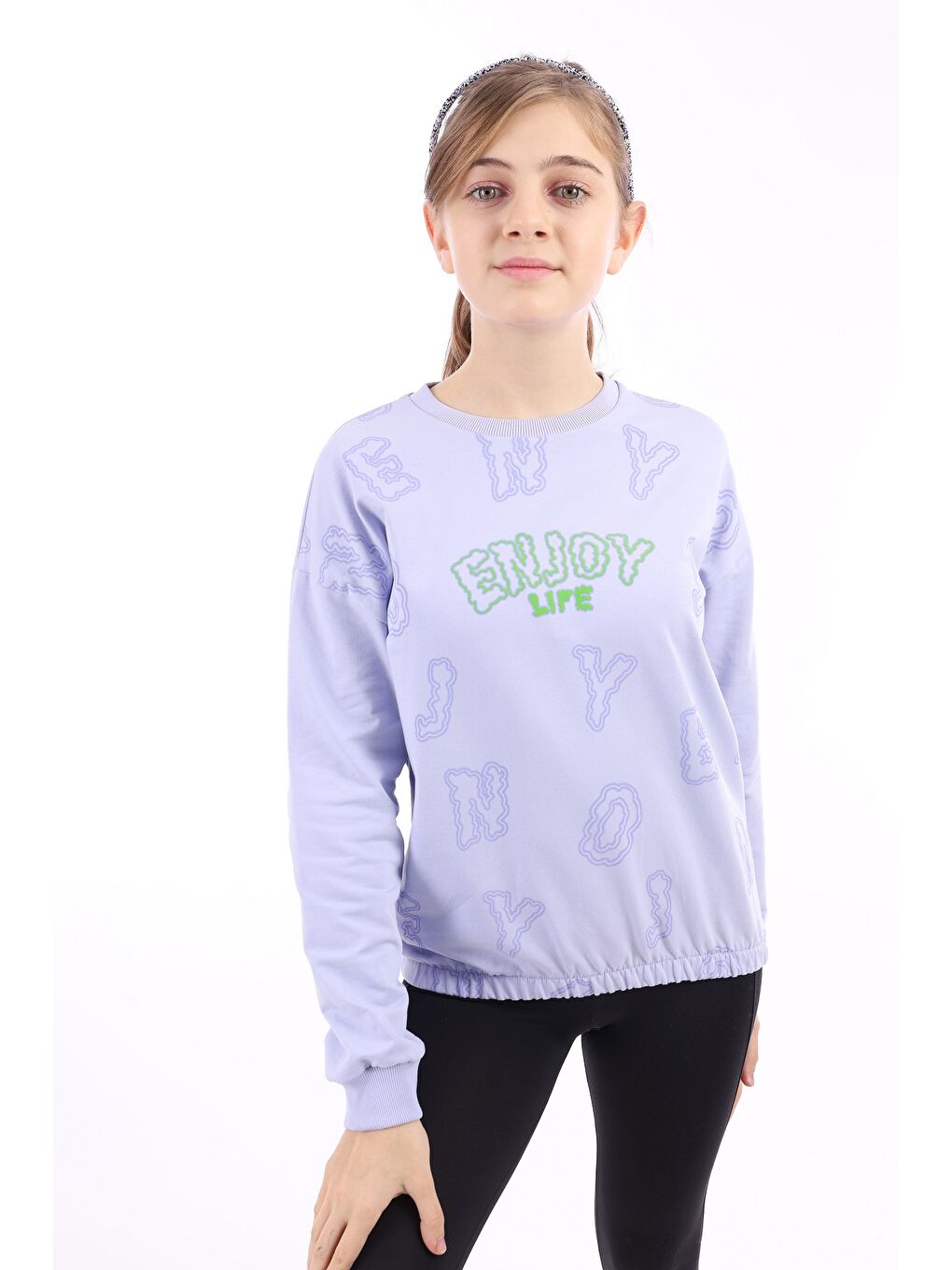 Lila Kız Çocuk Baskılı Sweatshirt-1