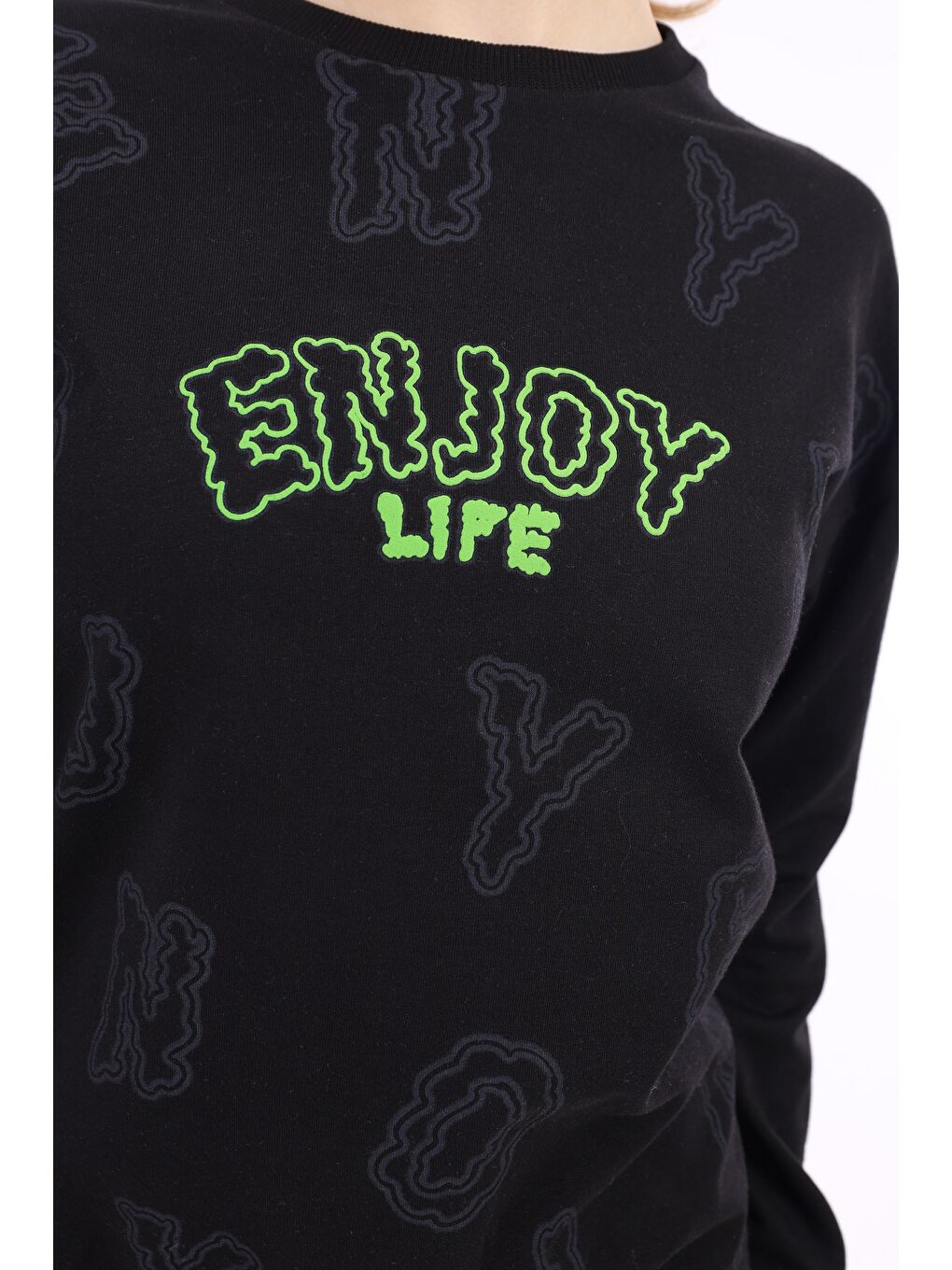 Siyah Kız Çocuk Baskılı Sweatshirt-2