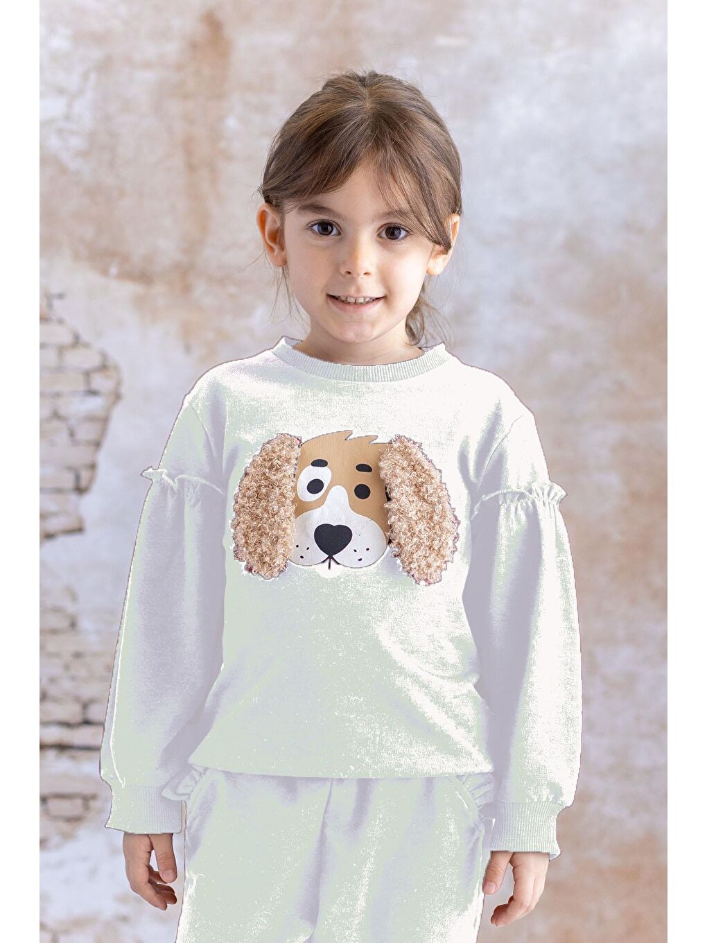 Ekru Kız Çocuk Kulak Detaylı Sweatshirt - Skasar