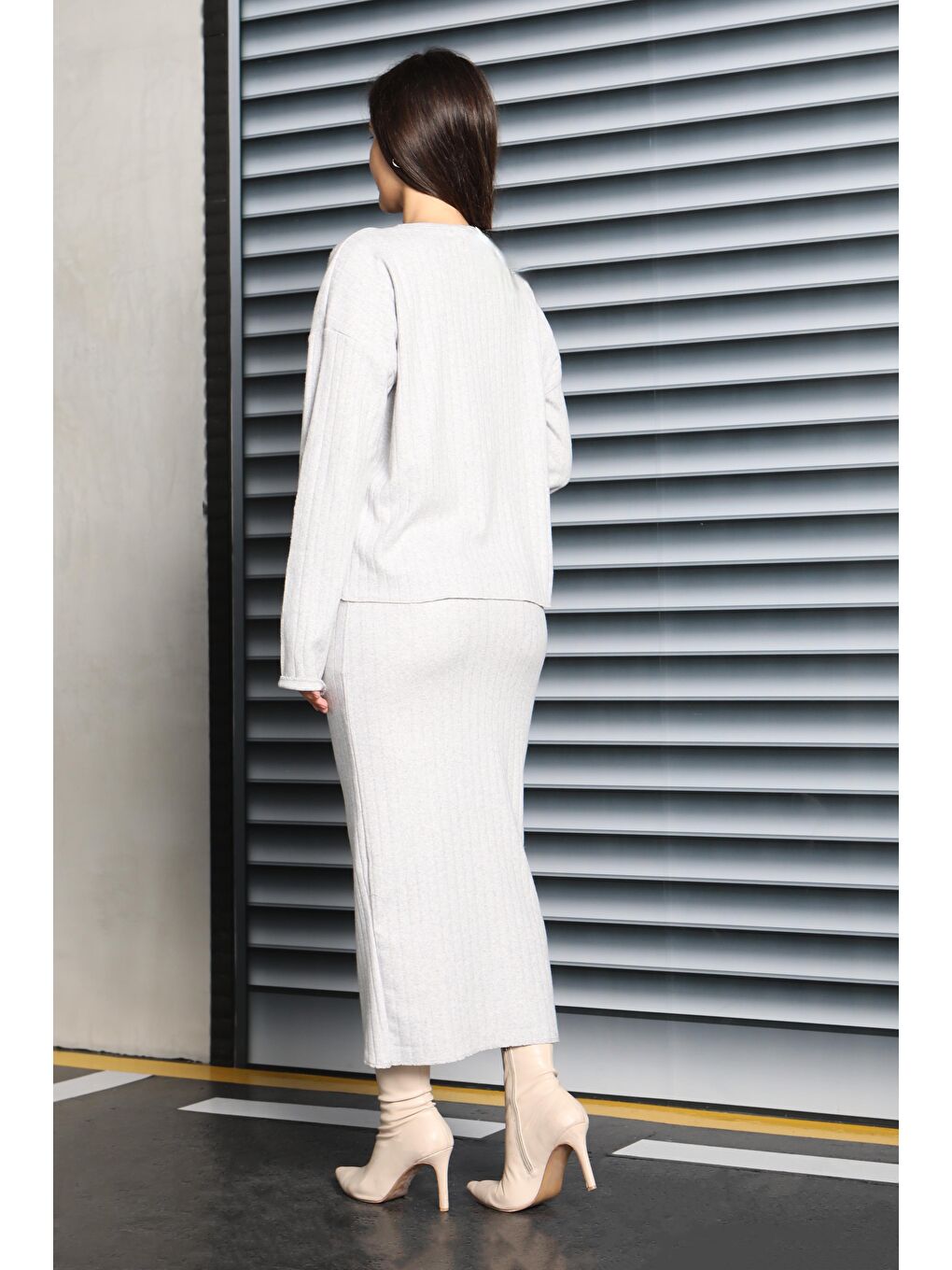 İnterlok Bluz Etekli Takım Gri - 27814-GRI-4