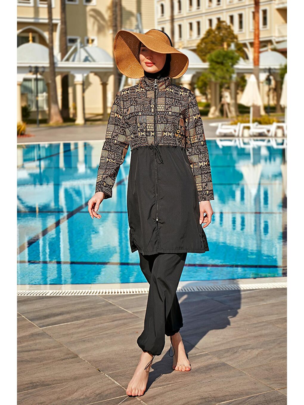 Siyah Paraşüt Tam Kapalı Tesettür Mayo R4801 Duygu