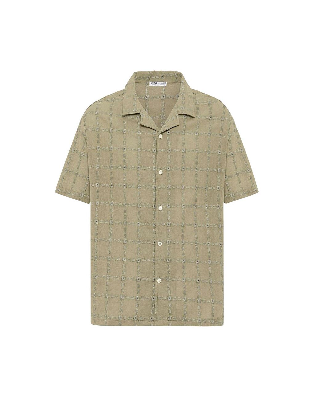 Dikiş Detaylı Oversize Kısa Kol Gömlek Haki-1