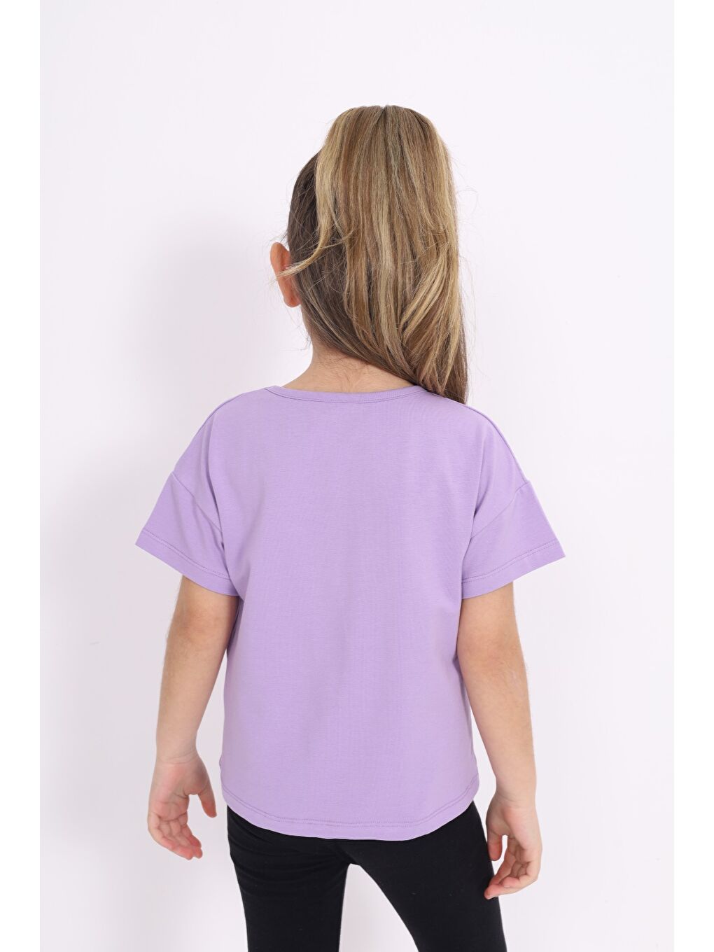 Lila Kız Çocuk Baskılı Tişört-1