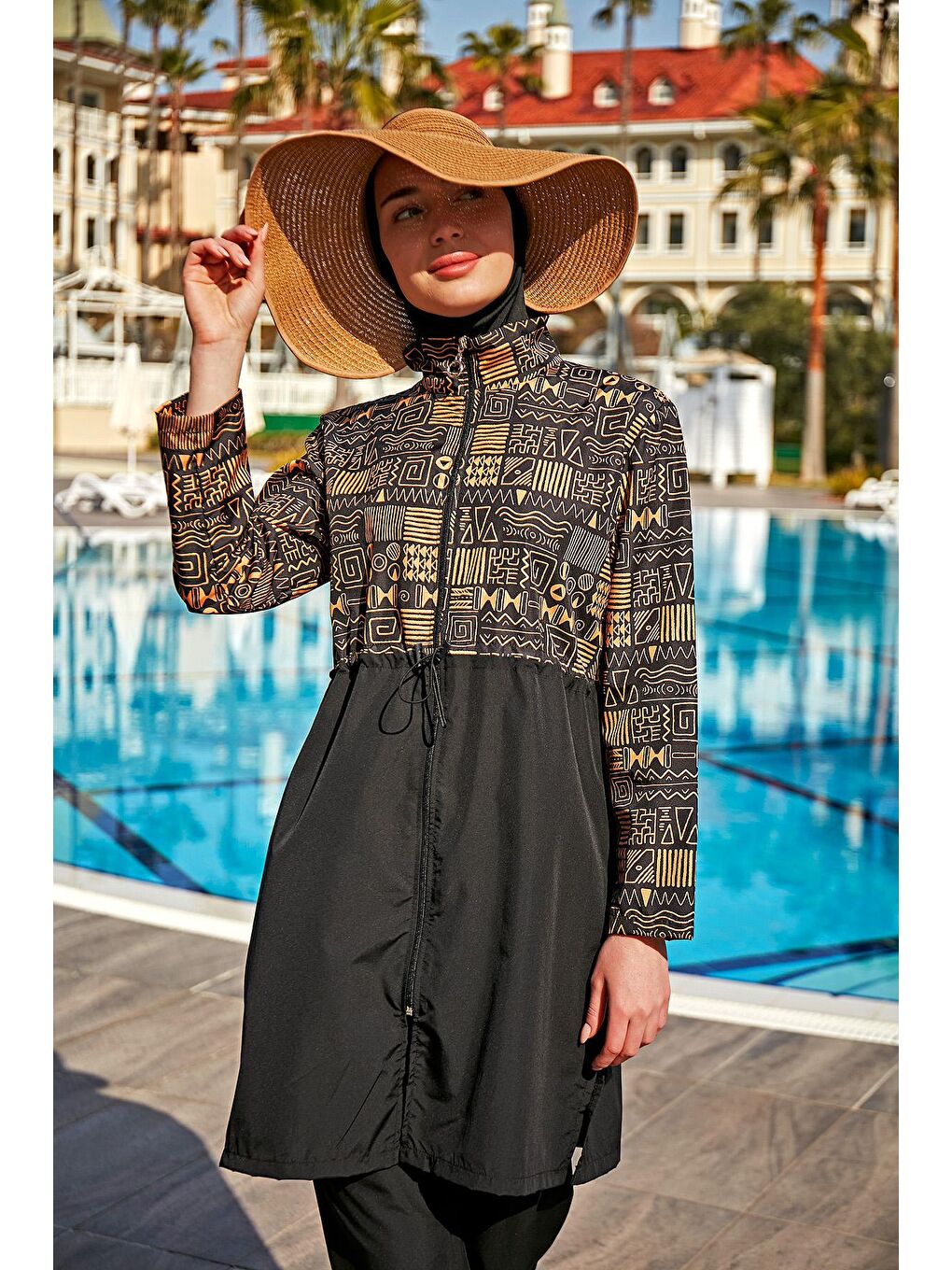 Siyah Paraşüt Tam Kapalı Tesettür Mayo R4801 Duygu-2