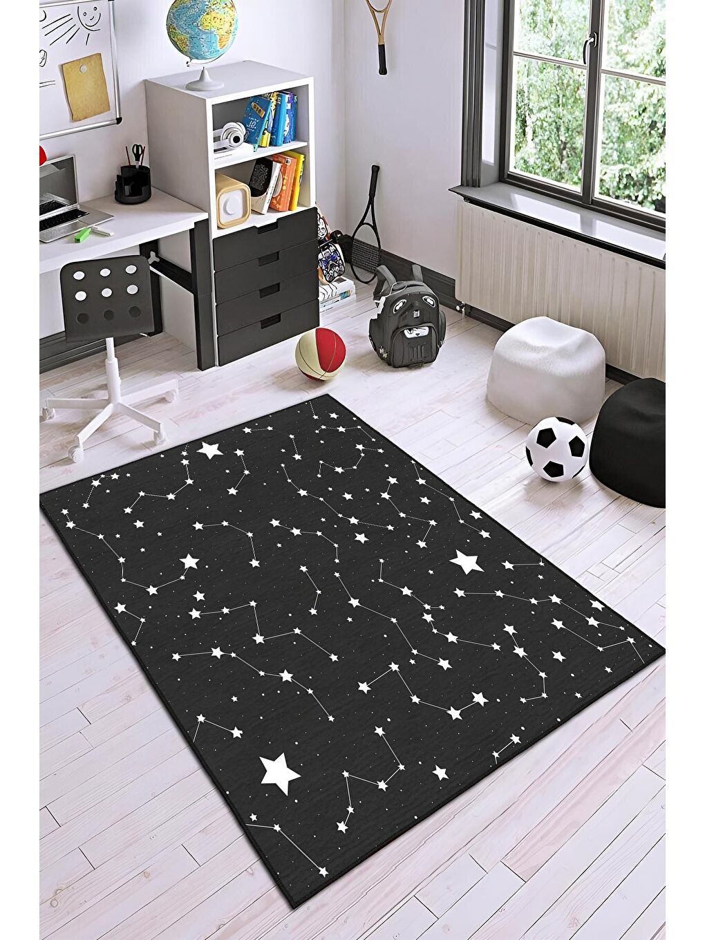 Siyah Dekoratif Özel Tasarım Yıkanabilir, Modern Halı  100 x 200 cm-1