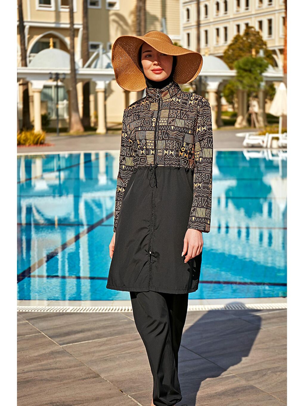 Siyah Paraşüt Tam Kapalı Tesettür Mayo R4801 Duygu-4