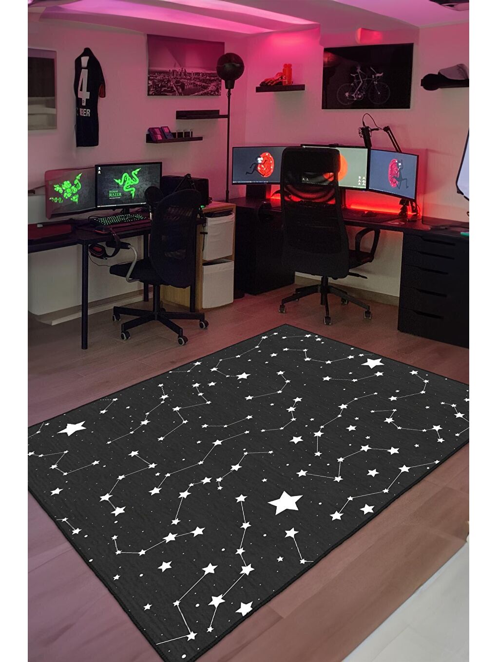 Siyah Dekoratif Özel Tasarım Yıkanabilir, Modern Halı  100 x 200 cm-2