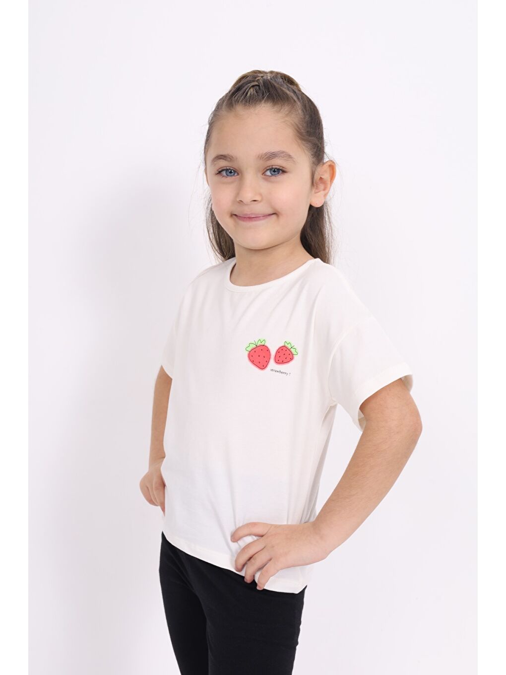 Ekru Kız Çocuk Baskılı Tişört