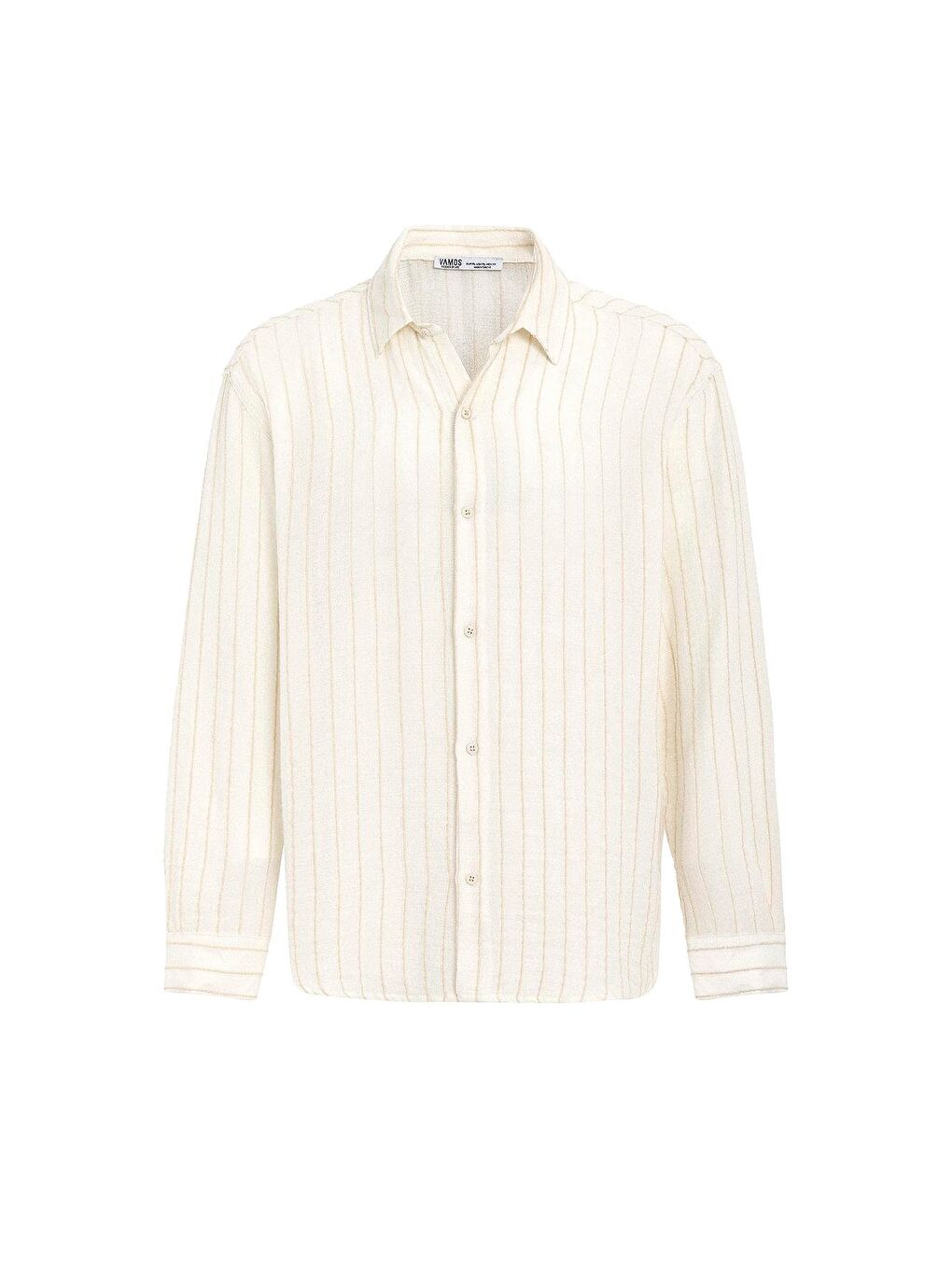 Çizgili Oversize Müslin Keten Gömlek Ekru-1