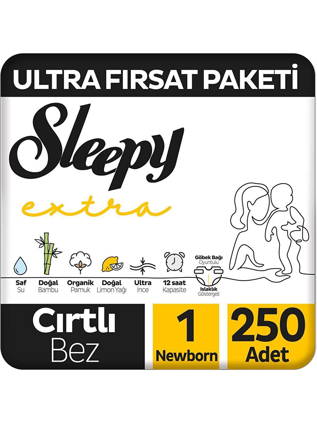 Sleepy Beyaz Extra Günlük Aktivite Ultra Fırsat Paketi Bebek Bezi 1 Numara Newborn 250 Adet