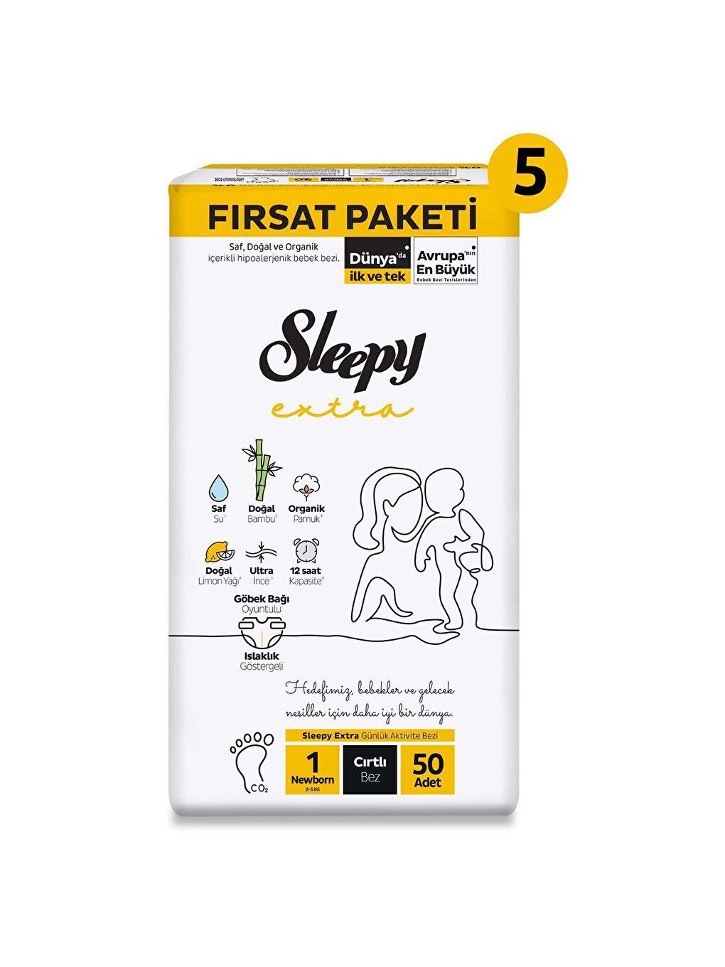 Sleepy Beyaz Extra Günlük Aktivite Ultra Fırsat Paketi Bebek Bezi 1 Numara Newborn 250 Adet - 1