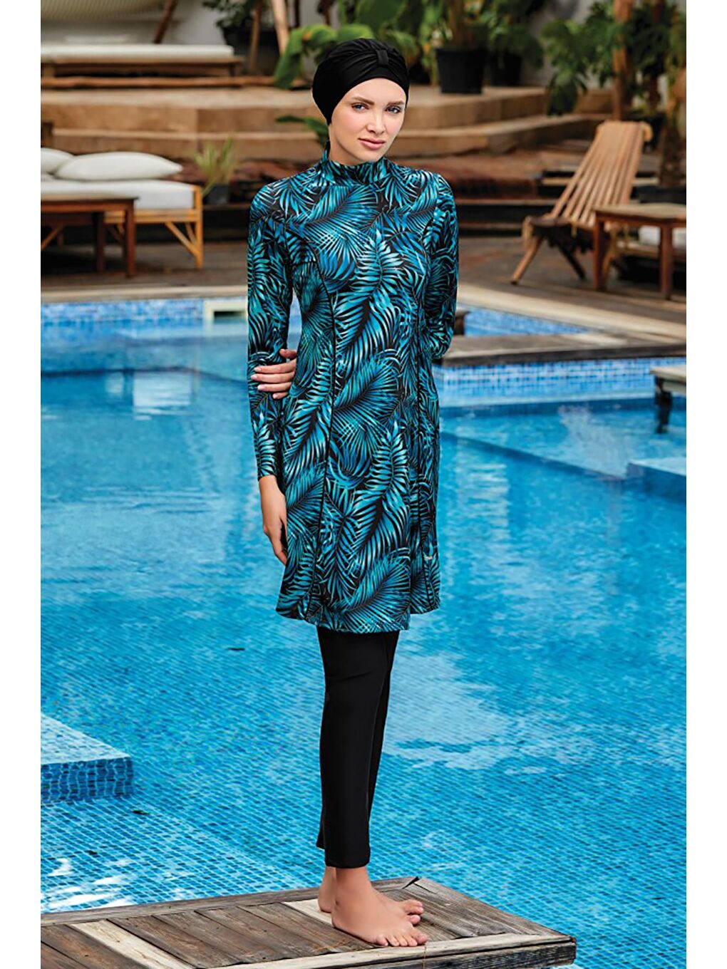 Likralı Tam Kapalı Tesettür Mayo London 4400 Siyah