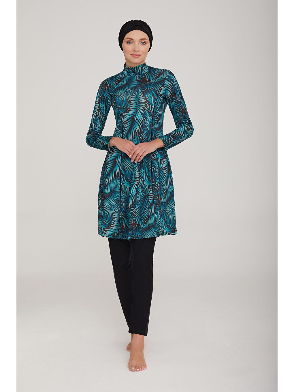 Likralı Tam Kapalı Tesettür Mayo London 4400 Siyah-1