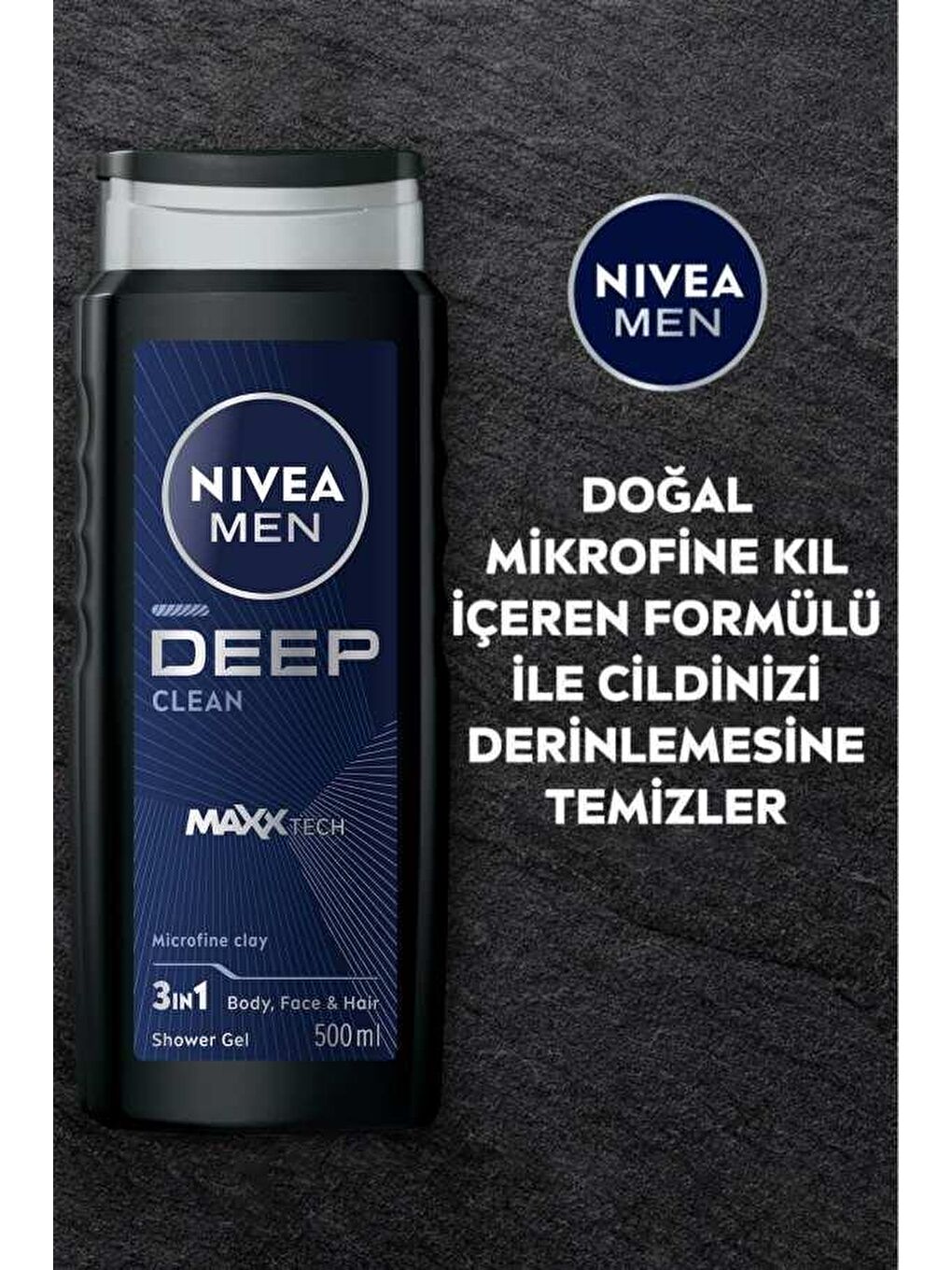 NIVEA Erkek Deep Dimension Banyo ve Duş Jeli 500ml, 3'ü1 Arada Komple Bakım, Vücut Saç ve Yüz - 1