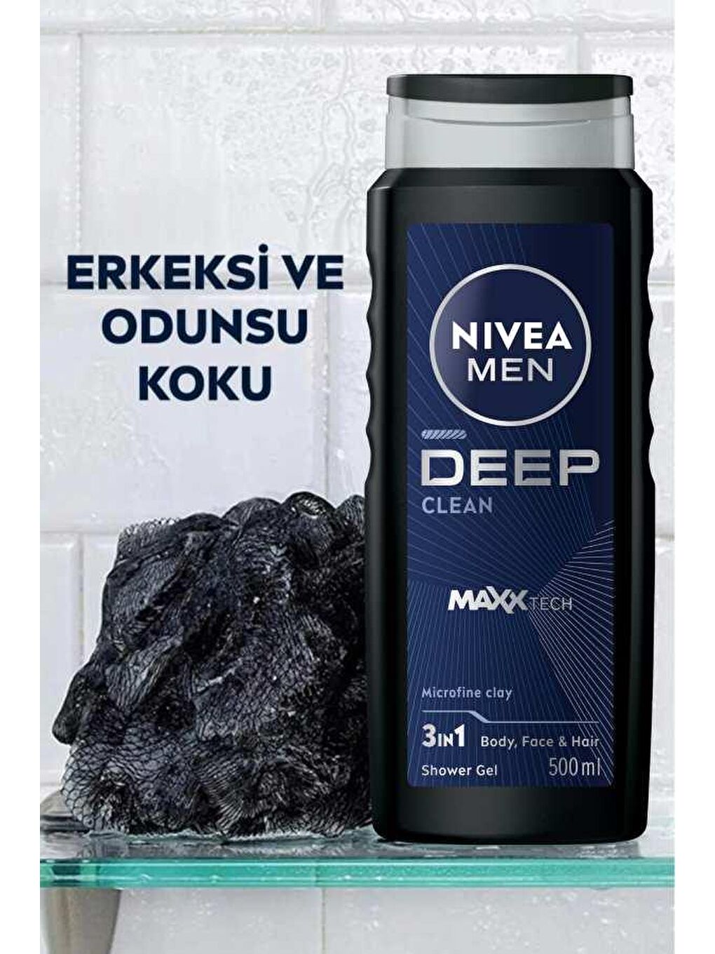 NIVEA Erkek Deep Dimension Banyo ve Duş Jeli 500ml, 3'ü1 Arada Komple Bakım, Vücut Saç ve Yüz - 2