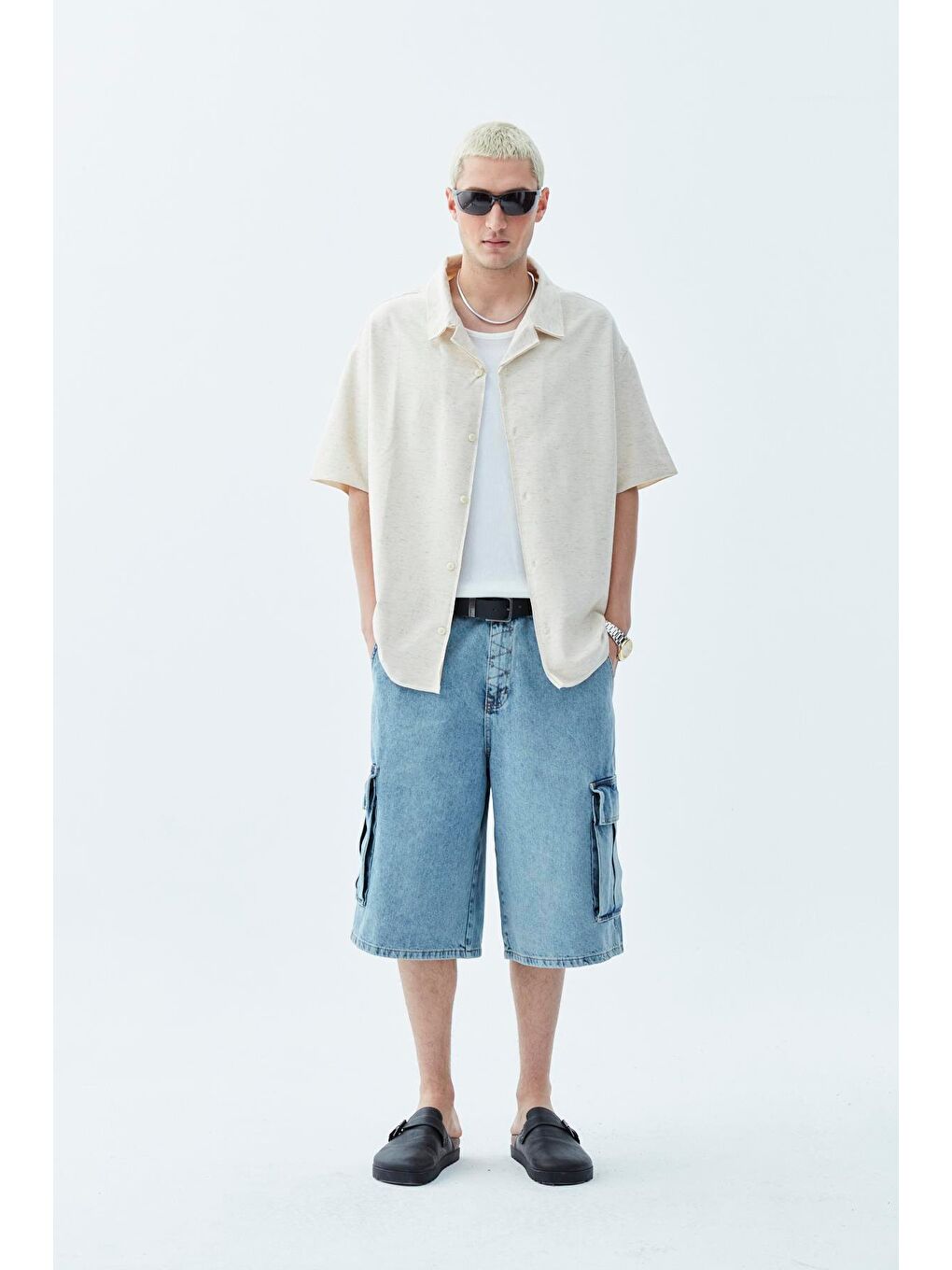 Bej Oversize Keten Gömlek Naturel