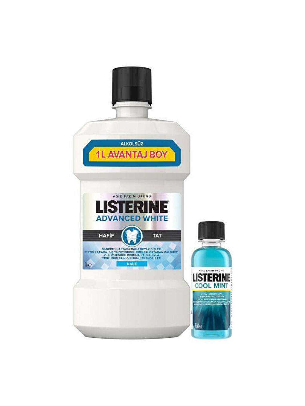 Listerine Renksiz Advanced White 1000 ml + Cool Mint 95 ml Ağız Bakım Suyu - 1